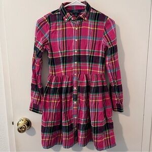 Polo Ralph Lauren Big Girls Plaid Cotton Twill Long Sleeve Shirtdress Size 12